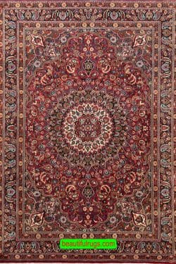 Hand knotted Persian Mood area rug in red color. Size 6.6x9.9.