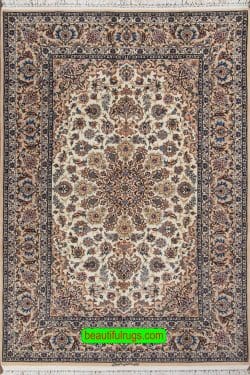 High quality handmade natural dye Persian Isfahan rug in beige and earth tone colors. Size 4.10x7.2.