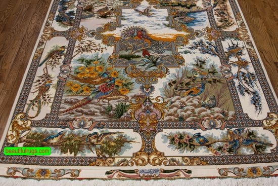 Unique rug. Handmade multicolor Persian Tabriz rug with European motif. Size 5.2x7.3.