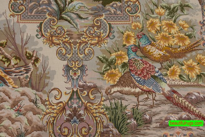 Unique rug. Handmade multicolor Persian Tabriz rug with European motif. Size 5.2x7.3.