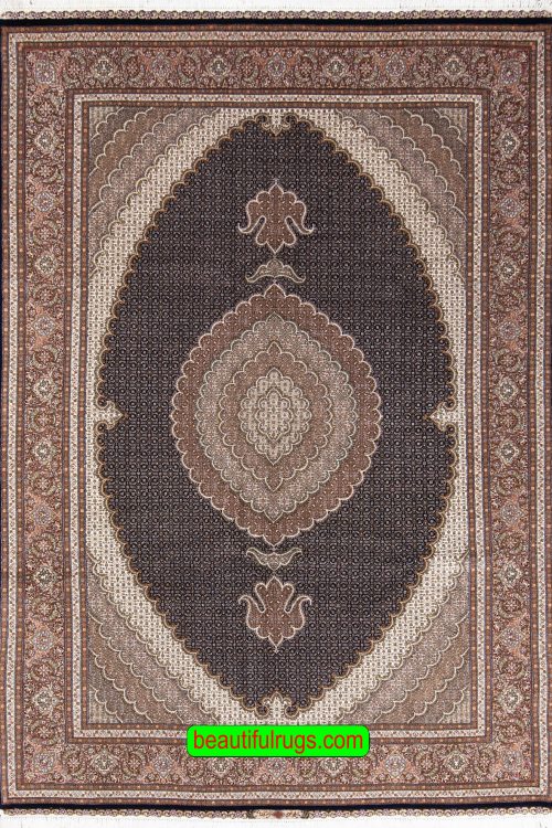 Area rugs on sale, Black rug, Persian Tabriz wool and silk rug. Size 6.6x10.2.