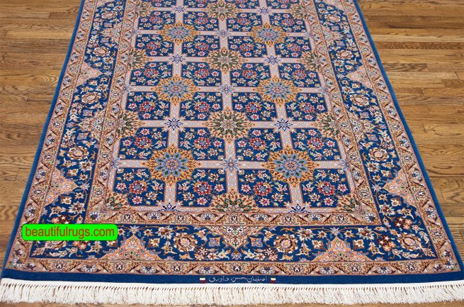 Persian Isfahan Rug, Blue Color Allover Design Isfahan Rug, size 4.5x6.7.
