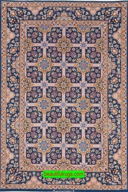 Persian Isfahan Rug, Blue Color Allover Design Isfahan Rug, size 4.5x6.7.