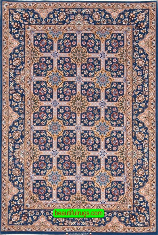 Persian Isfahan Rug, Blue Color Allover Design Isfahan Rug, size 4.5x6.7.