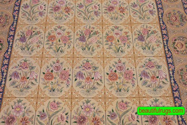 Handmade Persian Isfahan Rug. Garden design. Size 4.6x7.3.