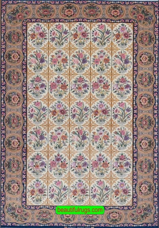 Handmade Persian Isfahan Rug. Garden design. Size 4.6x7.3.