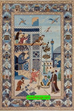 Handmade Isfahan Pictorial Rug, Collectible Antique Persian Isfahan Rug. Size 5x7.7.