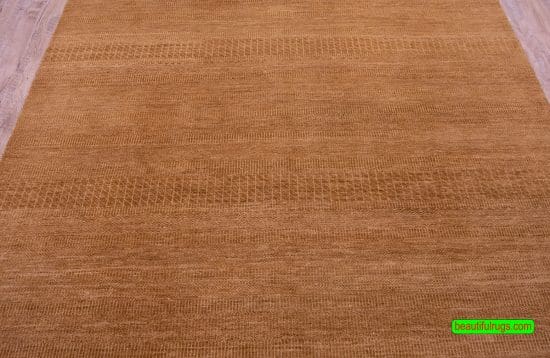 Brown Color Rug, Contemporary Striped Rug, size 6.2x8.10