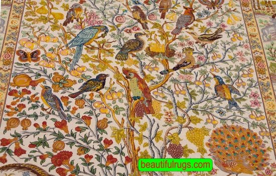 Persian Tabriz tree of life rug with birds and animals. Size 4.7x6.7.