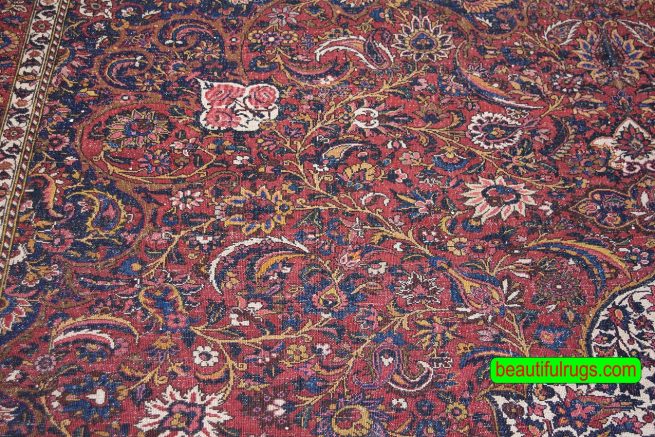 Antique Rug, Antique Persian Bakhtiari Rug with terracotta red color. Size 11x15.
