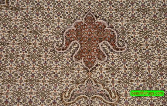 Hand knotted Persian Tabriz wool and silk rug in beige color. Size 6.8x10.