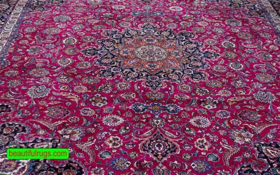 Persian Mashad rug in raspberry red color for living room. Size 10x12.8.