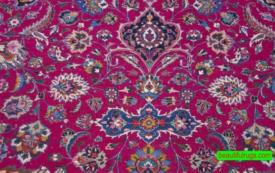 Persian Mashad rug in raspberry red color for living room. Size 10x12.8.