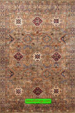 Hand knotted city made area rug in brown color. Geometric style Kazak rug. Size 8x10.3.