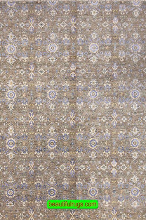 Contemporary area rug with pastel and taupe colors on sale. rug for under the dining table. size 9x12.4