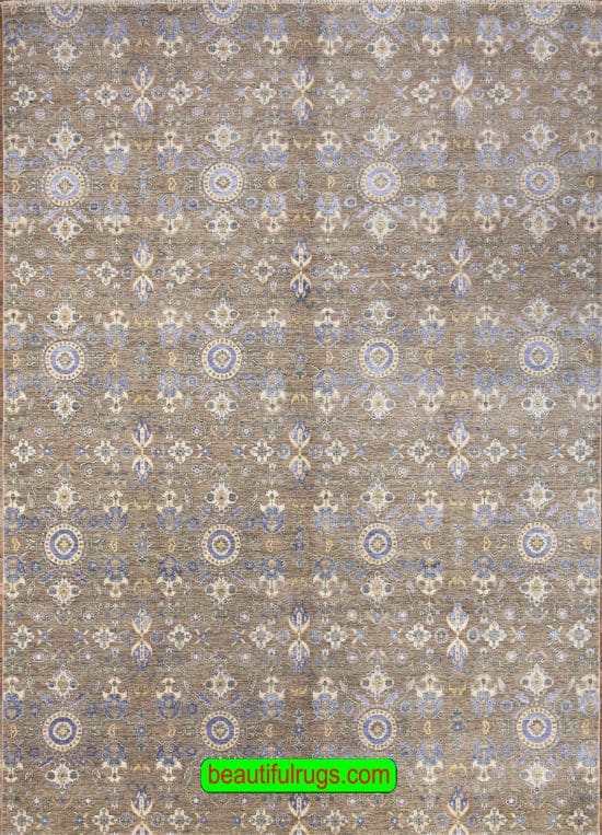 Contemporary area rug with pastel and taupe colors on sale. rug for under the dining table. size 9x12.4