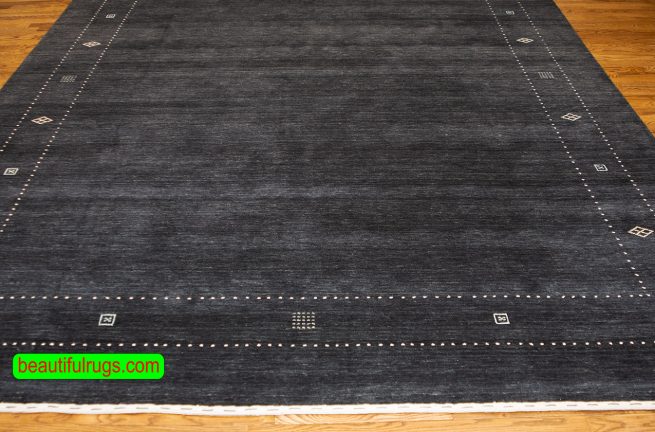 Black and white wool rug in Gabbeh style for the living room and bedroom. Size 9.2x12.1.