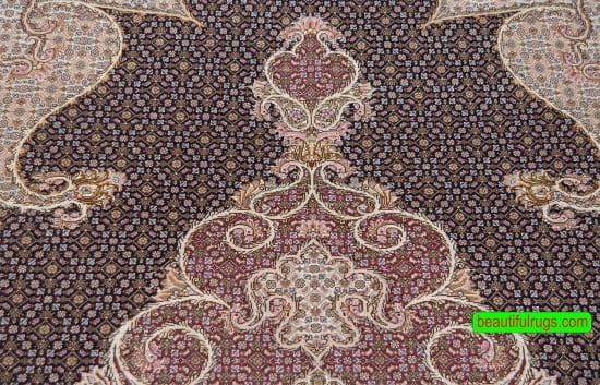 Unique black color hand knotted Persian Tabriz rug. Size 6.8x10.
