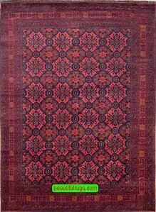 7444- Large size handmade Afghan tribal rug made of 100% wool pile on wool foundation. Size 8.3x11.4.