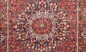 Antique Persian Bakhtiari rugs, floral, geometric rug in red color. Size 12.2x17.