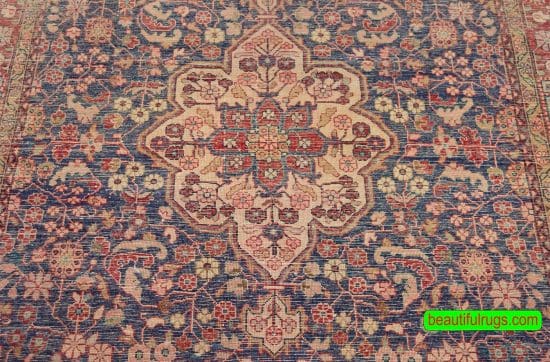 Persian carpets, handmade Persian Zanjan carpet, wool Persian carpet in blue color. Size 4.5x7.