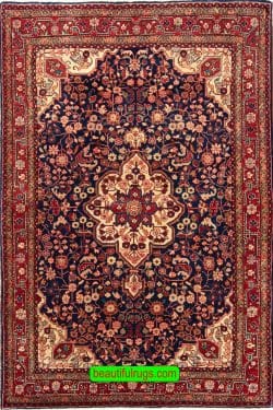 Persian carpets, handmade Persian Zanjan carpet, wool Persian carpet in blue color. Size 4.5x7.