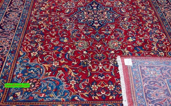 Handmade Persian Sarouk wool rug, traditional style Persian rug with red and navy blue. Size 7x10.2.