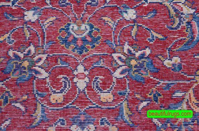 Handmade Persian Sarouk wool rug, traditional style Persian rug with red and navy blue. Size 7x10.2.