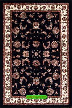 A Thick hand knotted Persian Bijar wool and silk rug in dark blue and white colors. Size 3.6x5.