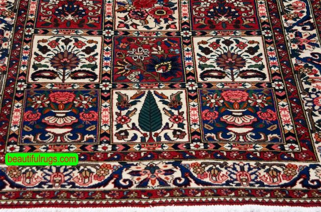 Traditional area rug, handmade multicolor Persian Bakhtiari wool area rug, four seasons design. size 3.5x5.