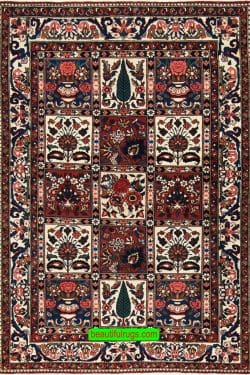 Traditional area rug, handmade multicolor Persian Bakhtiari wool area rug, four seasons design. size 3.5x5.