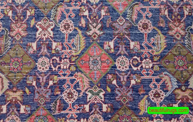 Handmade Persian Afshar wool rug in blue color for front door. Size 3.8x5.3.