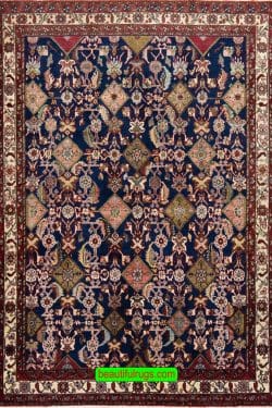 Handmade Persian Afshar wool rug in blue color for front door. Size 3.8x5.3.