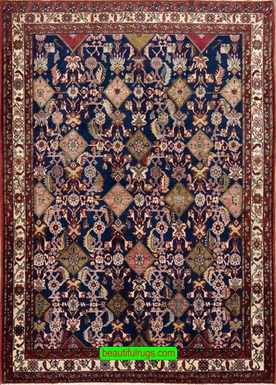 Handmade Persian Afshar wool rug in blue color for front door. Size 3.8x5.3.