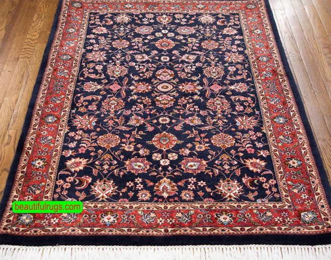 Hand knotted Persian Bijar rug, thick rug with navy blue and chestnut color. Size 3.10x5.7.