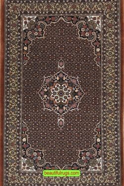 Thick Persian Bijar rug for heavy traffic area, wool and silk rug in rustic red color. Size 3.8x6.4.