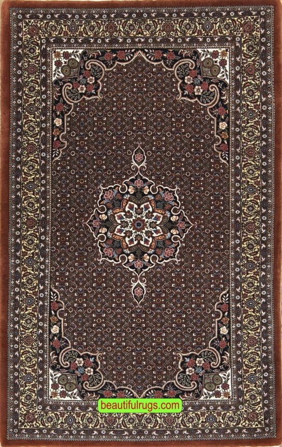 Thick Persian Bijar rug for heavy traffic area, wool and silk rug in rustic red color. Size 3.8x6.4.