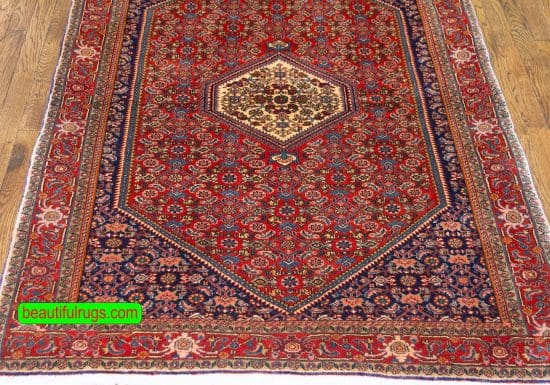 Hand knotted Persian Bijar orange area rug, thick wool Persian rug for heavy traffic areas. Size 3.10x5.6.