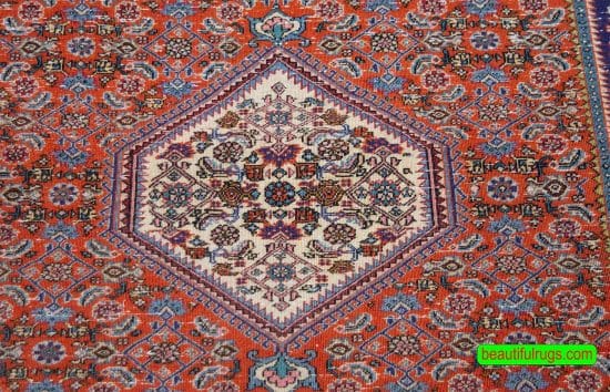 Hand knotted Persian Bijar orange area rug, thick wool Persian rug for heavy traffic areas. Size 3.10x5.6.