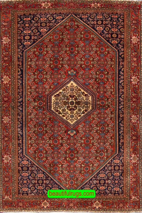 Hand knotted Persian Bijar orange area rug, thick wool Persian rug for heavy traffic areas. Size 3.10x5.6.