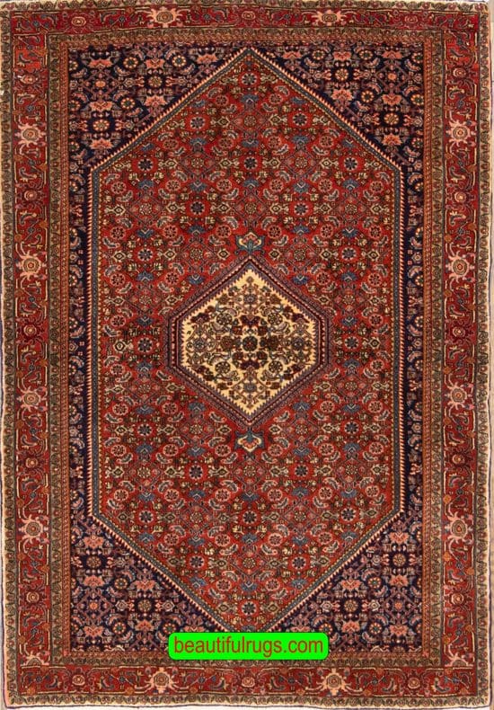 Hand knotted Persian Bijar orange area rug, thick wool Persian rug for heavy traffic areas. Size 3.10x5.6.