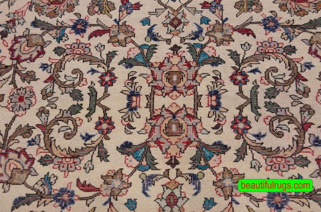 Floral rug, handmade Persian Abadeh wool rug with beige and red colors. Size 5.2x7.