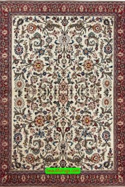 Floral rug, handmade Persian Abadeh wool rug with beige and red colors. Size 5.2x7.