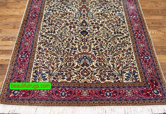 Prayer rug, hand knotted Persian Sarouk wool rug with beige and colors, tree of life motif. Size 4.3x6.10.