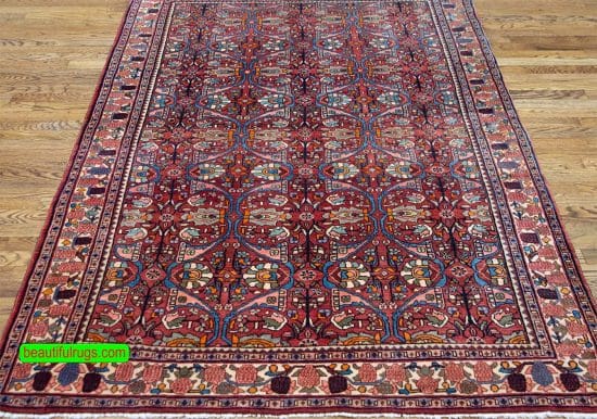 Persian carpet. hand knotted wool Persian carpet, old Persian Bijar carpet in rustic brown color. Size 4.6x7.3.