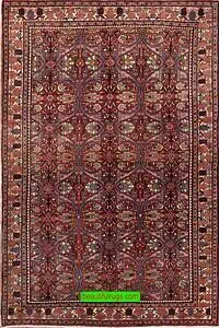 Persian carpet. hand knotted wool Persian carpet, old Persian Bijar carpet in rustic brown color. Size 4.6x7.3.