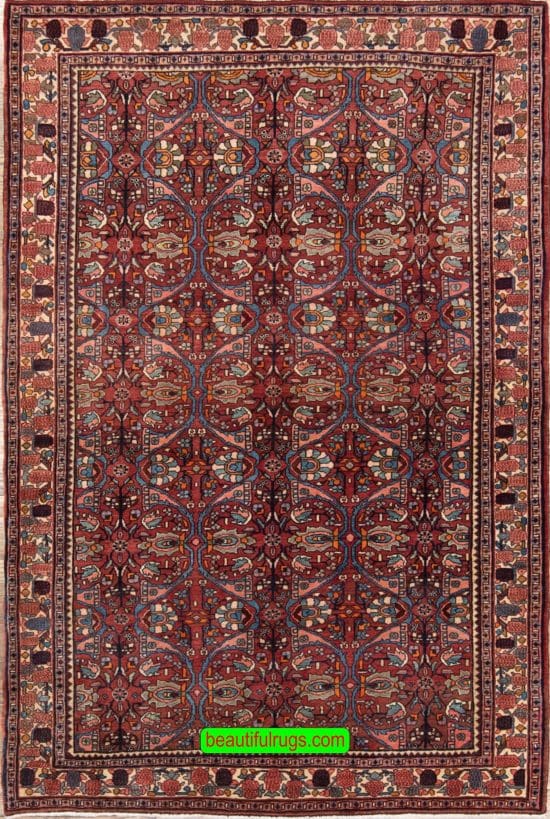 Persian carpet. hand knotted wool Persian carpet, old Persian Bijar carpet in rustic brown color. Size 4.6x7.3.