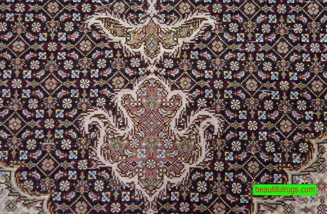 A beloved design, handmade Persian Tabriz wool and silk rug in black and green colors. Size 3.6x5.