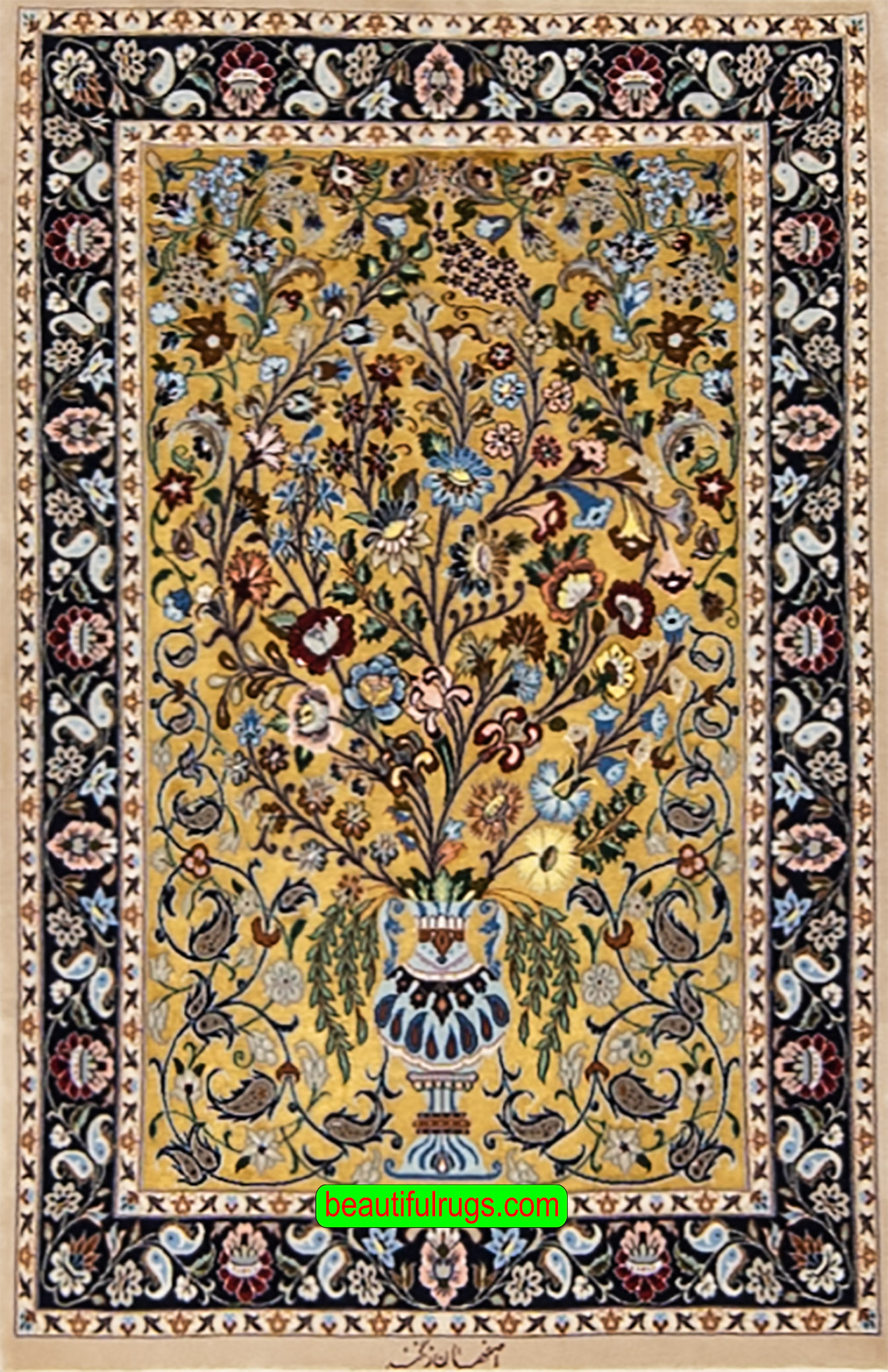 Luxury Persian Isfahan Silk Rug Gold Color Chicago Rug Store