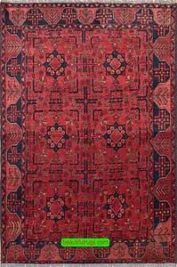 Afghan rugs, handmade Kunduz Afghan rug in red and black color made of wool. 